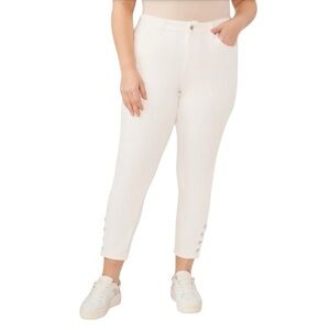 Cece Womens Plus Straight Leg Ankle White Jeans with Faux Pearl Detail Size 24W